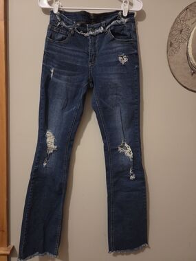 L&B Women’s Distressed Dark Blue Bootcut Jeans